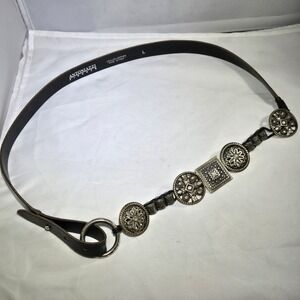 Antoniazzi Firenze Black Leather Belt Charm Medallions Italy Made Sz Large